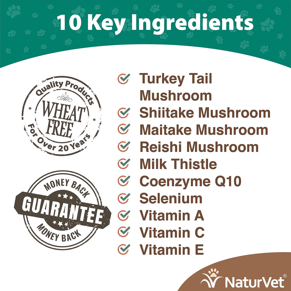 NaturVet Mushroom Max bottle label close-up showing mushroom blend and ingredients.