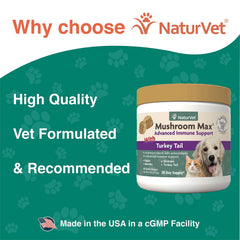 NaturVet Mushroom Max being added to a dog's meal for daily support.