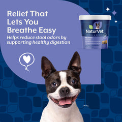 NaturVet No Toot Gas Aid dog chews after meals providing convenient gas relief.