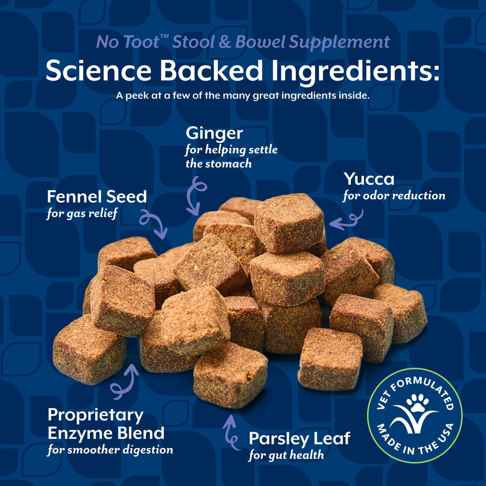 NaturVet No Toot Gas Aid fennel bottle label highlights odor reduction potential.