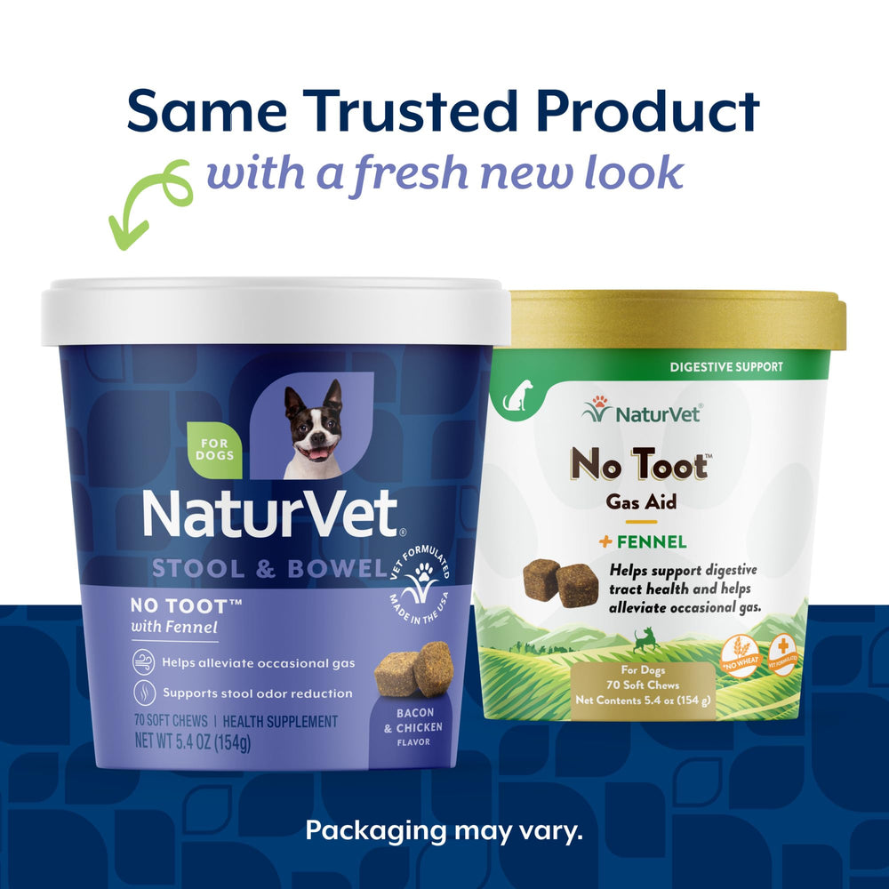 NaturVet No Toot Gas Aid for Dogs Plus Fennel soft chews provide easy digestive support.