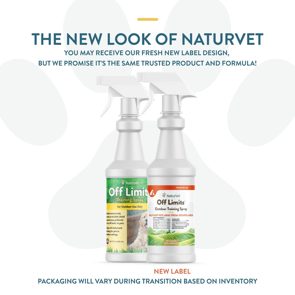 NaturVet Off Limits outdoor-area-deter closeup shows herbal extracts guiding gentle behavior change.