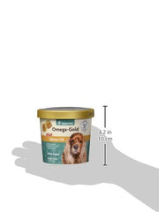 NaturVet Omega-Gold Plus bottle label detail with DHA and EPA emphasis.