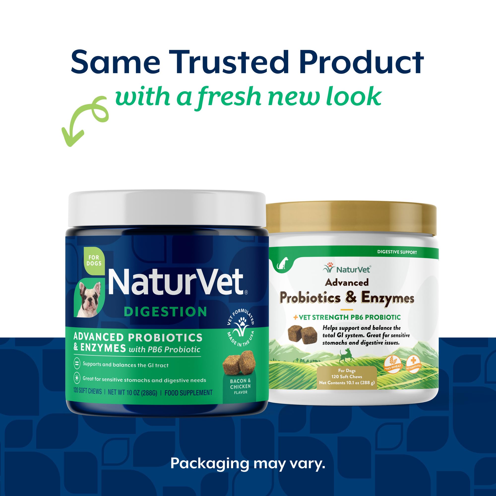 NaturVet PB6 dog soft chews bacon flavor close-up for digestive support.