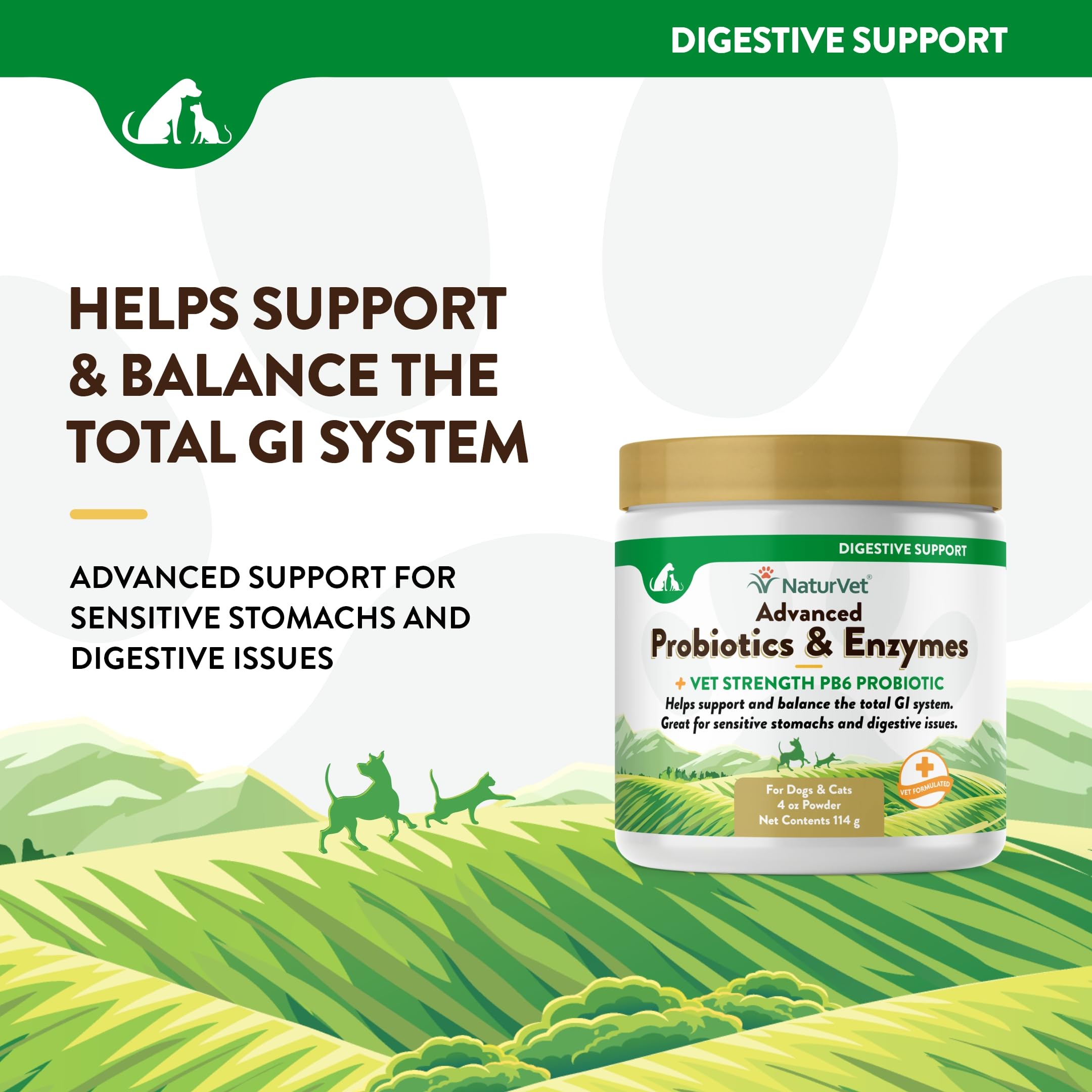 NaturVet PB6 probiotic powder tub ready for easy daily mixing