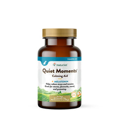 NaturVet Quiet Moments bottle front showing calming dog supplement for stressed pets