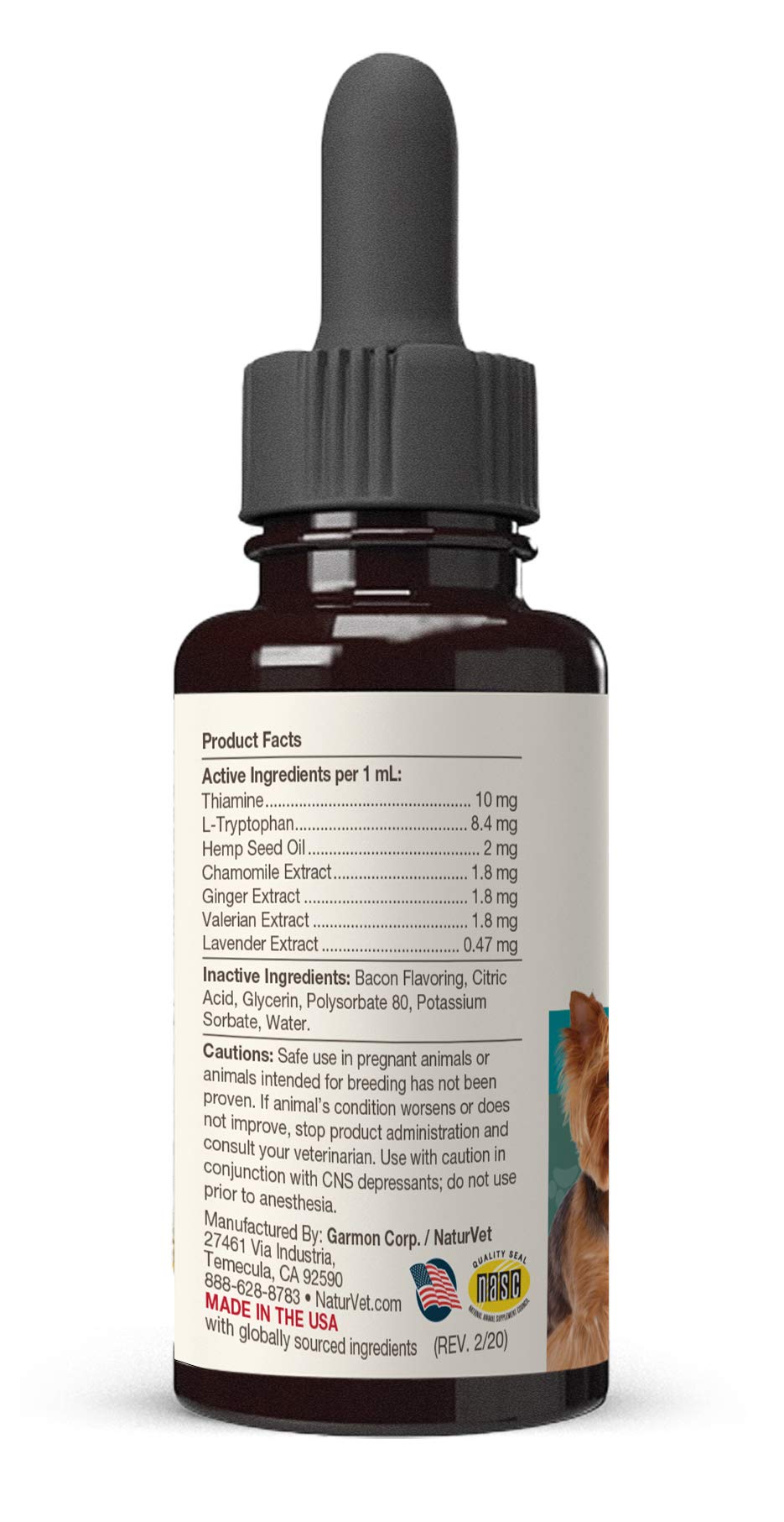 NaturVet Hemp Quiet Moments Drops used with a cat for easier settling.