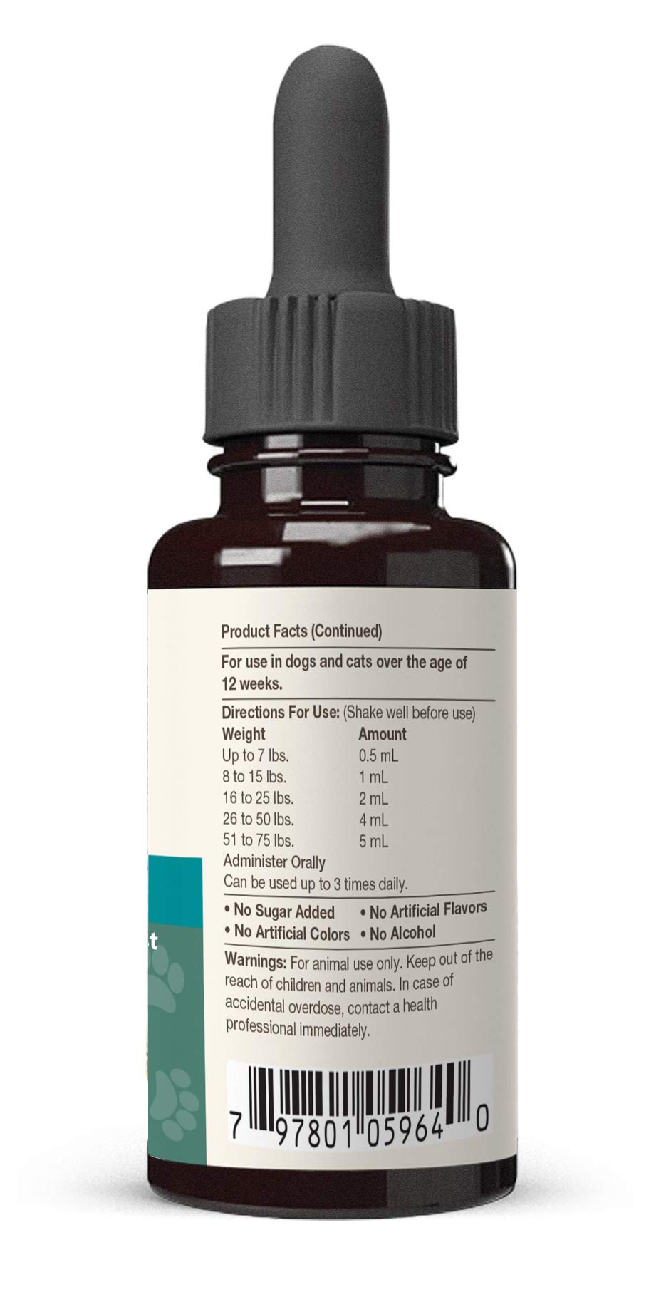NaturVet Hemp Quiet Moments Drops label highlights hemp oil and tryptophan.