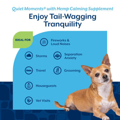 NaturVet Quiet Moments hemp-based formula close-up highlights hemp seed oil and chamomile for relaxation