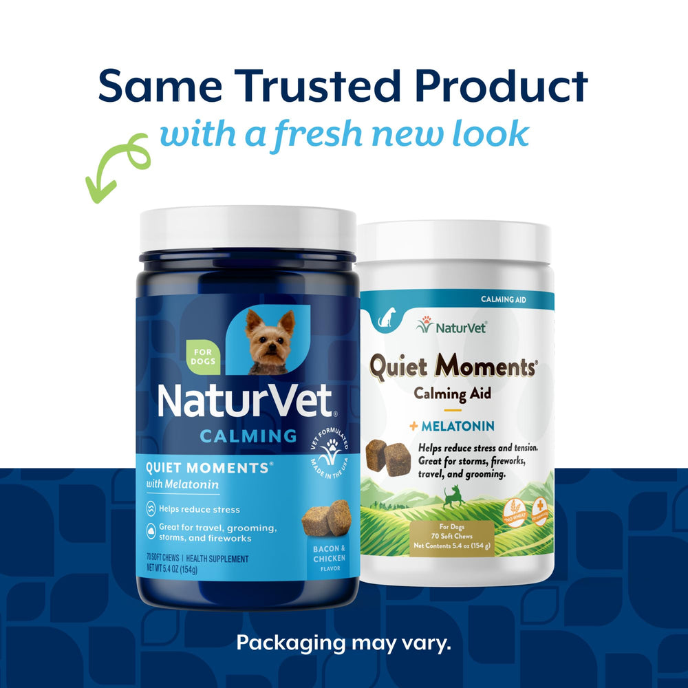 NaturVet Quiet Moments jar label close-up highlighting 70-count supply for ongoing use