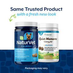 NaturVet Quiet Moments jar label close-up highlighting 70-count supply for ongoing use