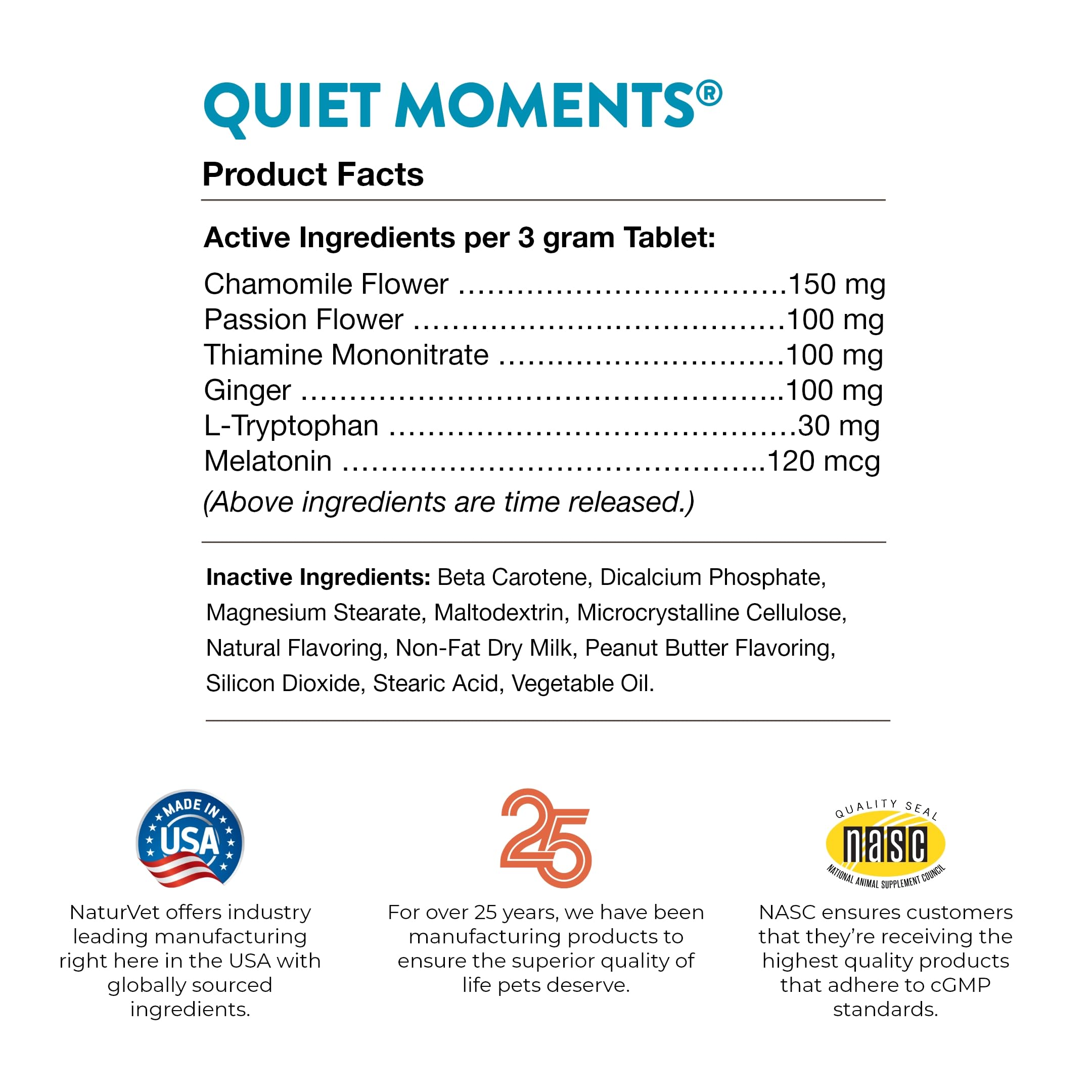 NaturVet Quiet Moments made-in-USA cgmp badge reinforces trusted quality