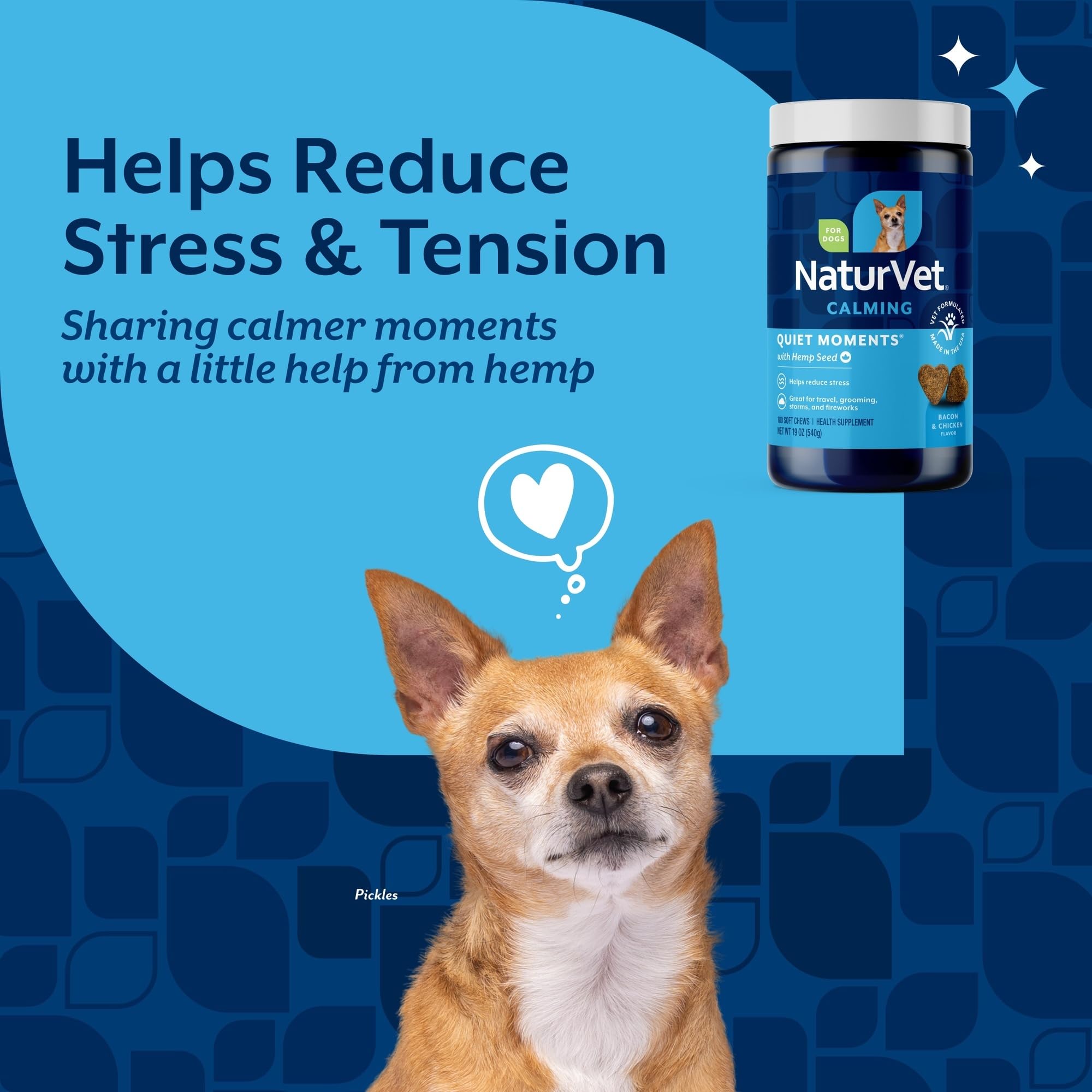 NaturVet Quiet Moments resealable jar preserving freshness for ongoing calming routines.