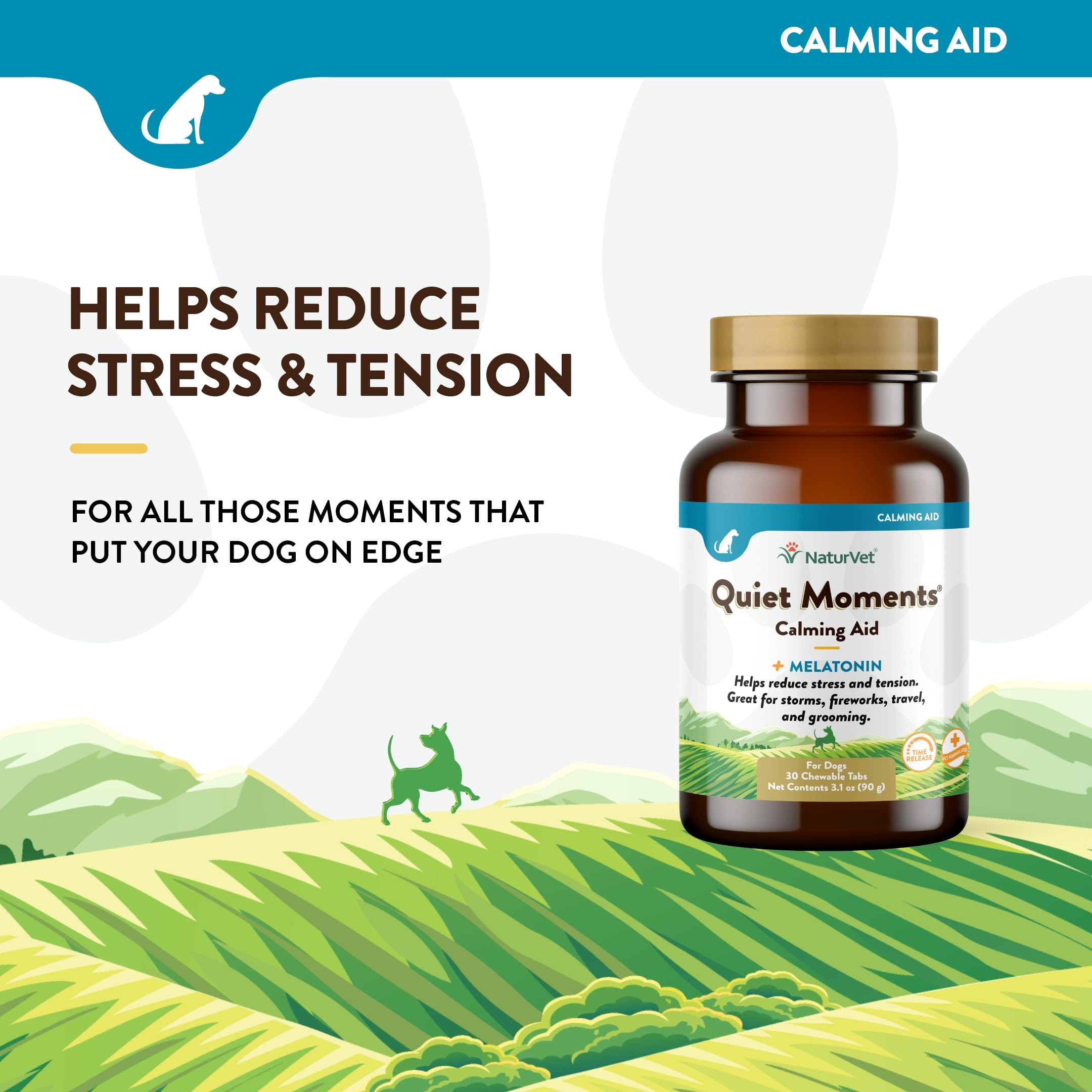 NaturVet Quiet Moments resealable jar image emphasizing freshness and travel convenience