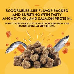NaturVet Scoopables dining scene suggests easy mixing into meals for pets