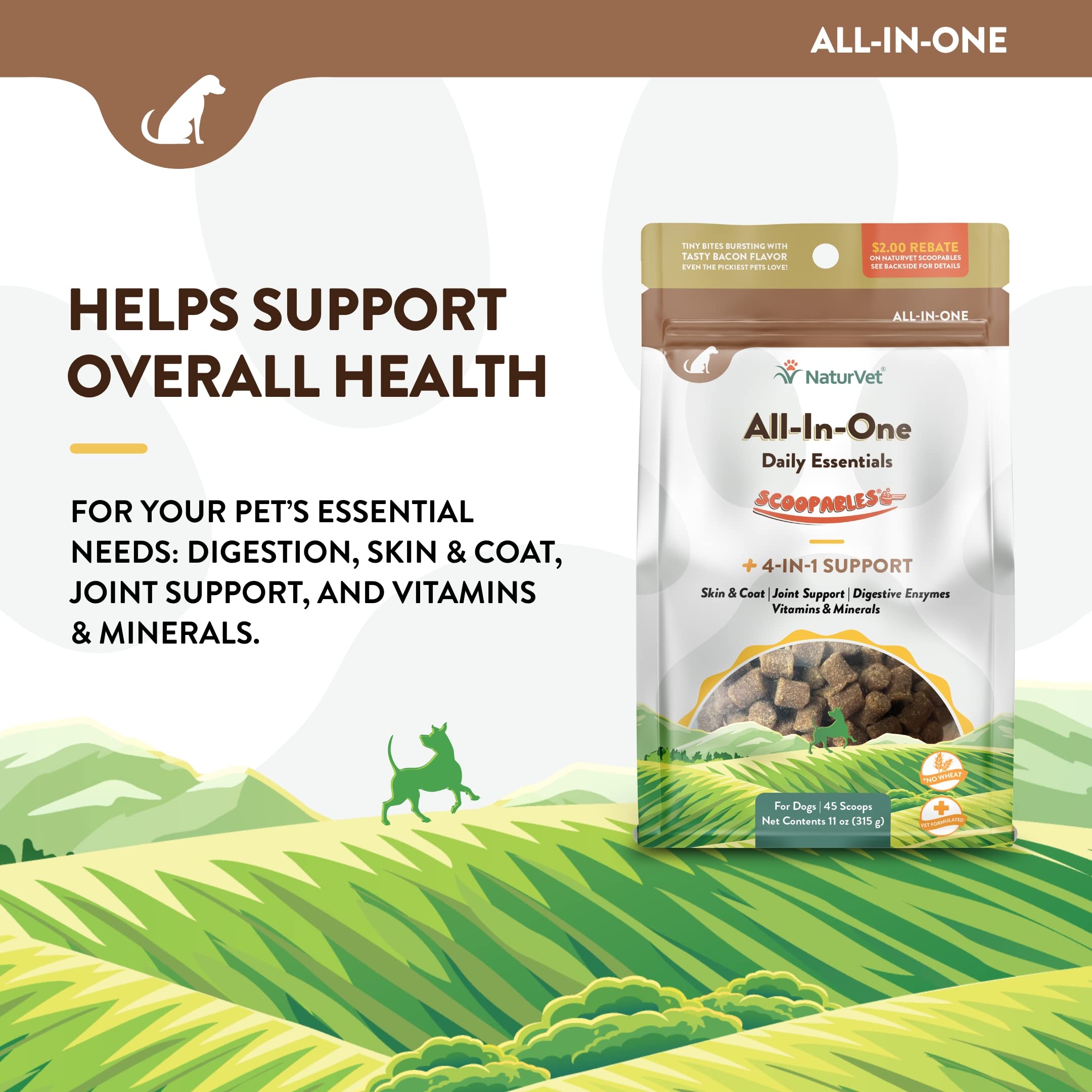 NaturVet Scoopables probiotic-digestive-enzymes promote gut balance with prebiotic and probiotic support