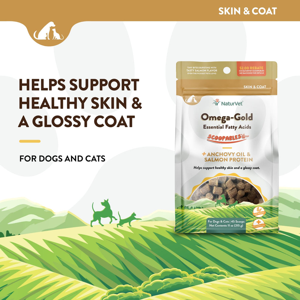 NaturVet Scoopables salmon protein close-up emphasizes tasty, protein-rich approach