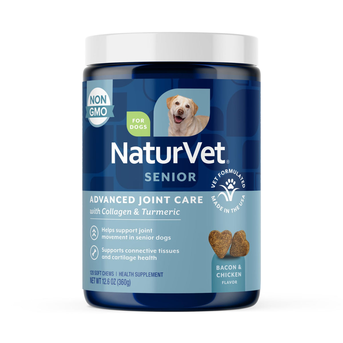 NaturVet Senior Advanced Joint Health soft chews bottle promotes dog joint health and daily comfort.