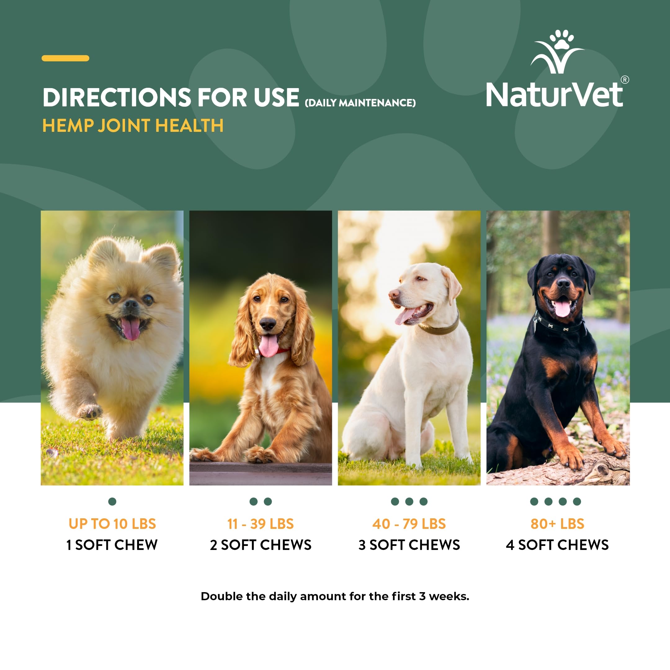 NaturVet Senior dog joint support chews shown with happy older dog.