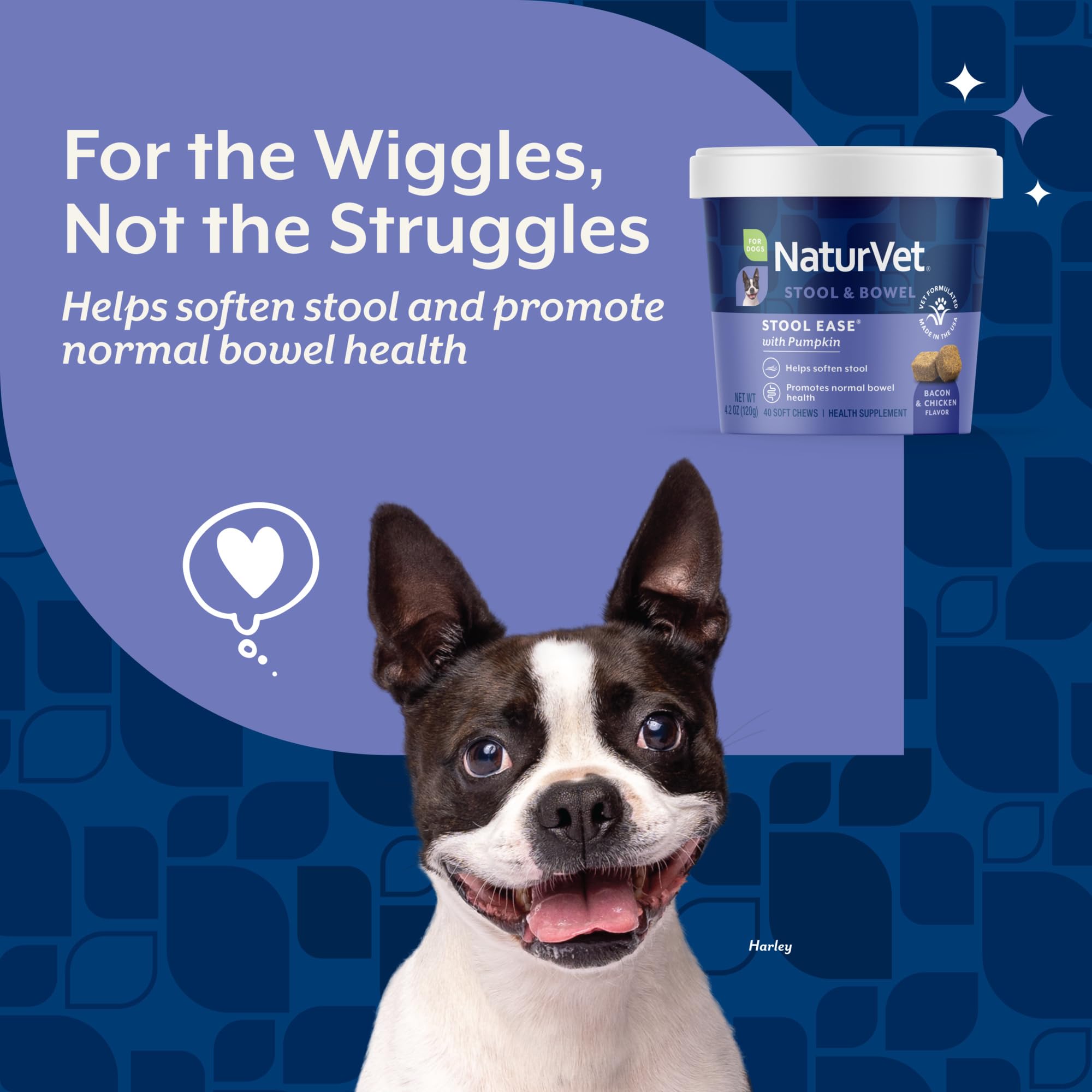 NaturVet Stool Ease dog mealtime serve shows simple feeding for regularity