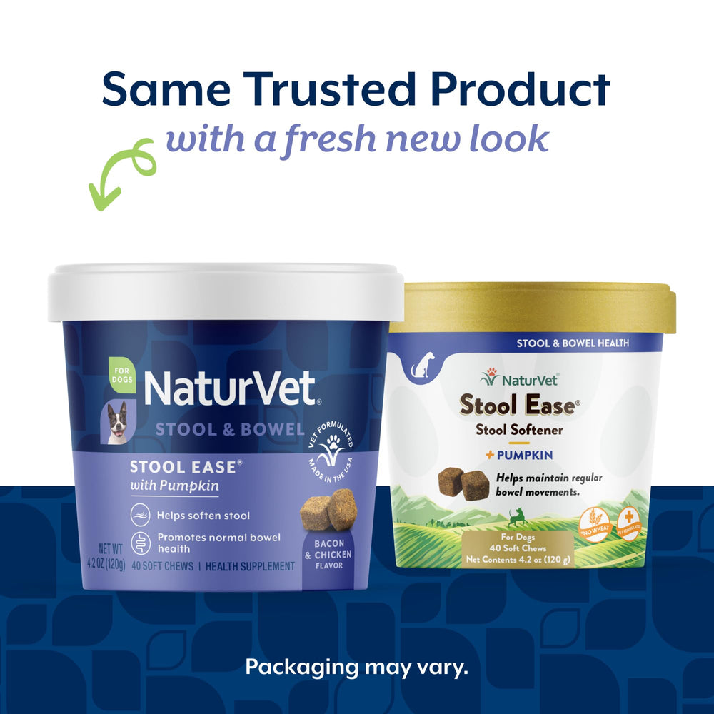 NaturVet Stool Ease soft chews on hand for easy daily administration