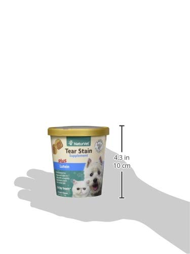 NaturVet Tear Stain Plus Lutein pet face closeup showing tear-stain care potential