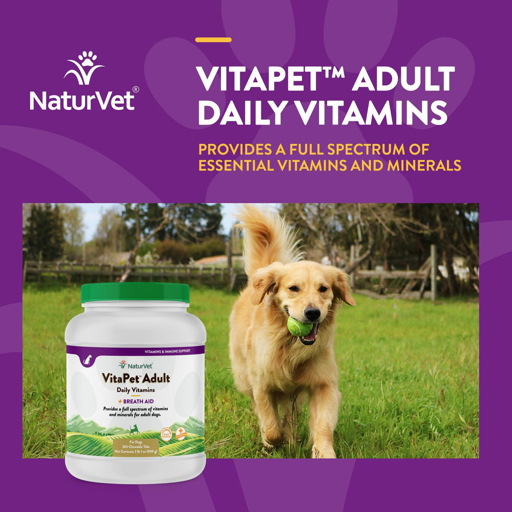NaturVet Vita Pet Adult Plus Breath Aid bottle on shelf in a kitchen setting