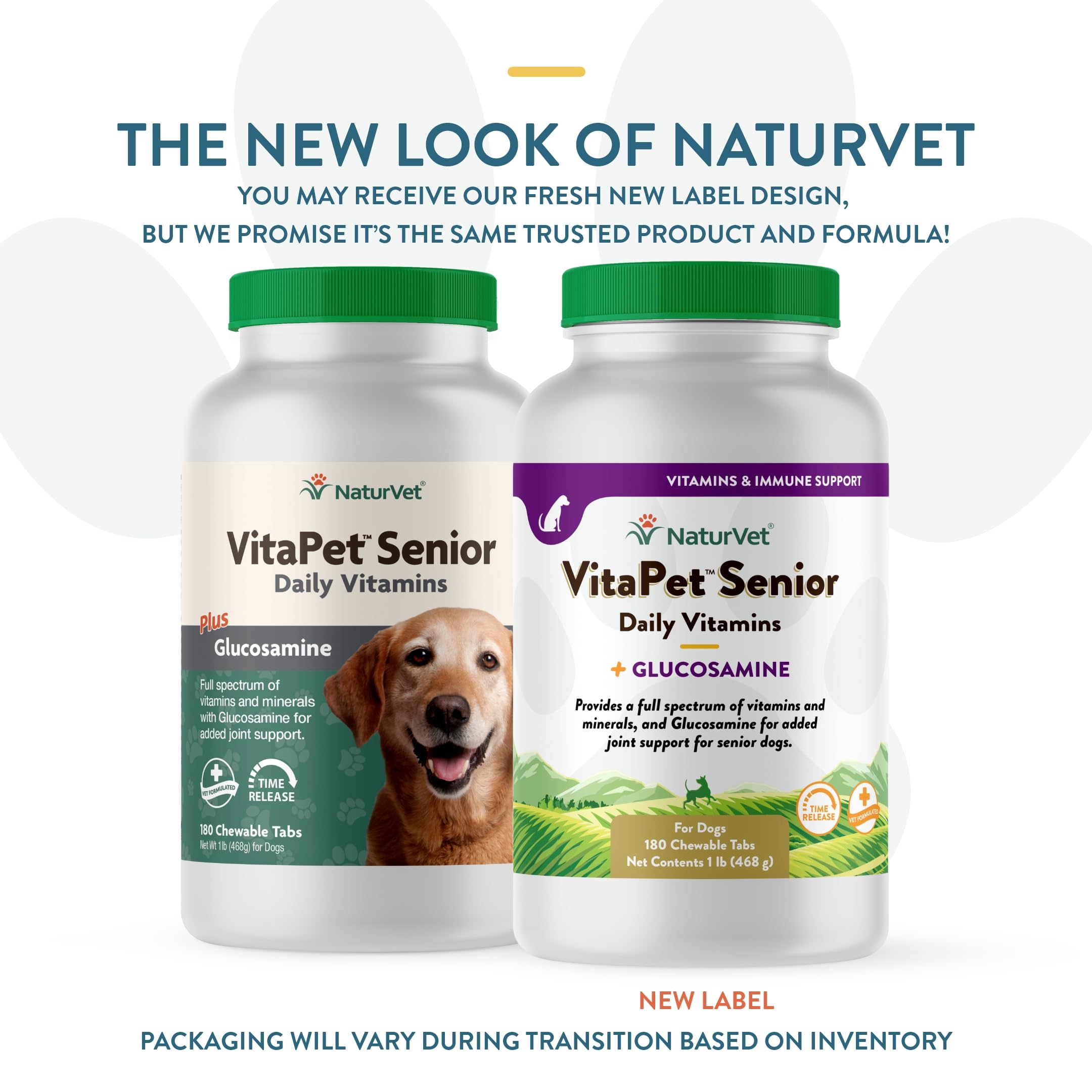 NaturVet VitaPet Senior chewables closeup highlighting tasty, time-release vitamins for daily canine health.
