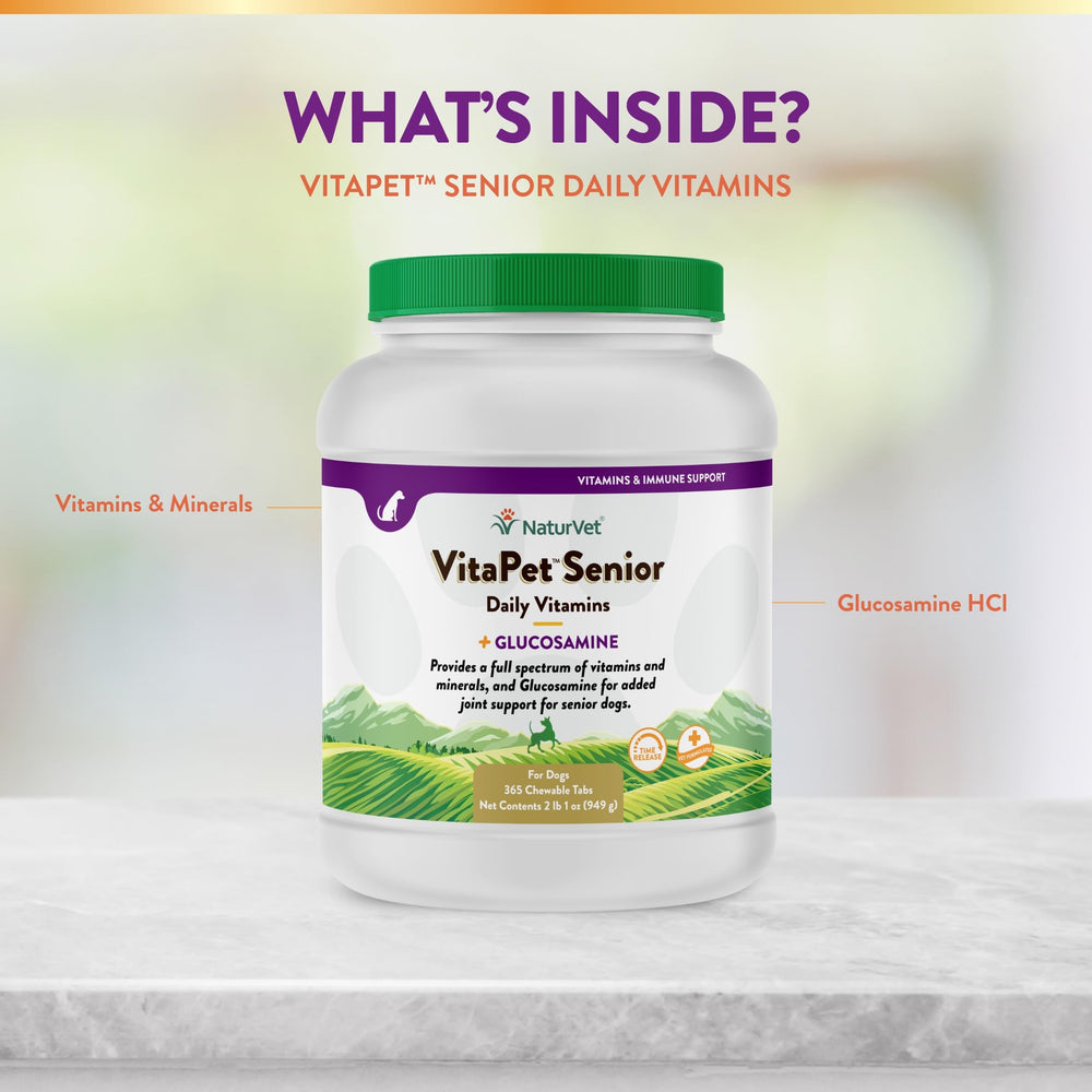 NaturVet VitaPet senior vitamins full-spectrum label for complete nutrient coverage.