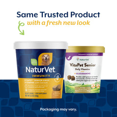 NaturVet VitaPet Senior Soft Chews bottle closeup highlights ingredients
