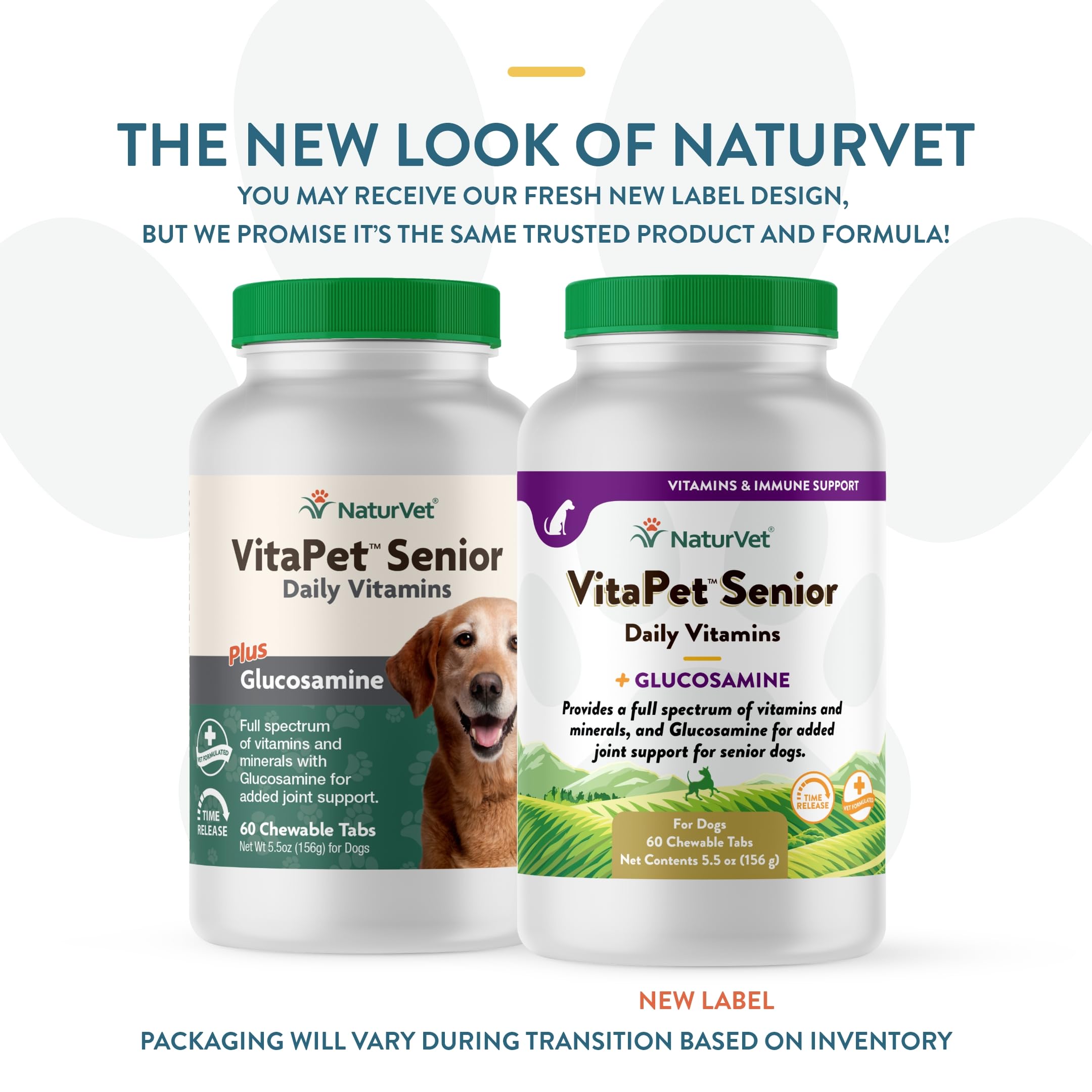 NaturVet VitaPet Senior dog tablets close-up indicating glucosamine-backed joint care