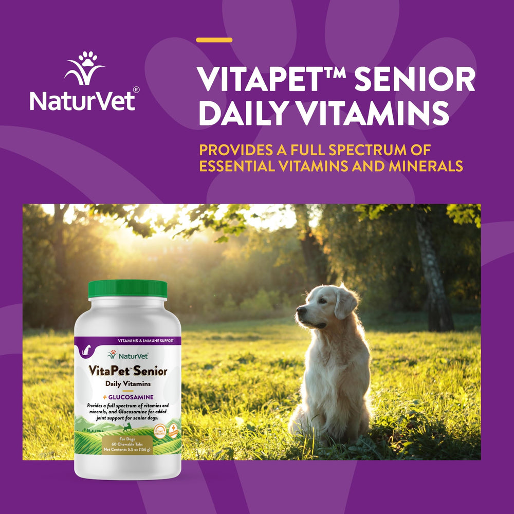 NaturVet VitaPet Senior tablets being dispensed for daily routine