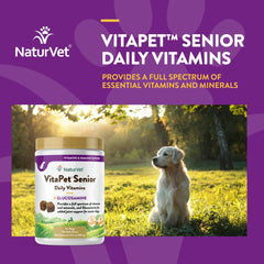 NaturVet VitaPet Senior soft chews shown for daily use in dogs wellness routine
