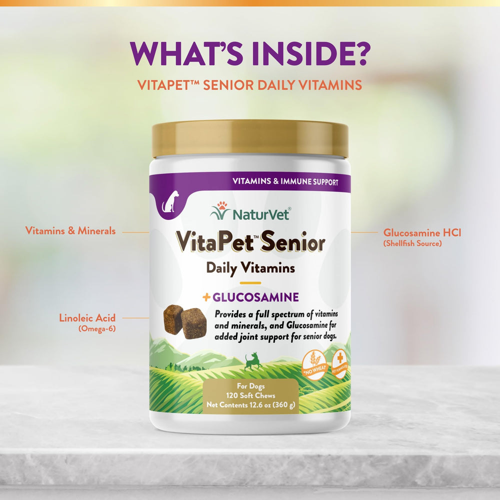 NaturVet VitaPet Senior soft chews are wheat-free for sensitive stomachs