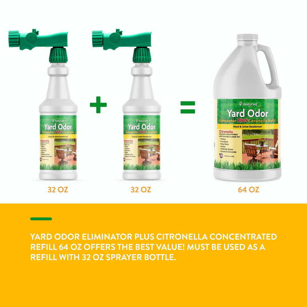 NaturVet Yard Odor Eliminator 64oz refill bottle designed for hose attachment