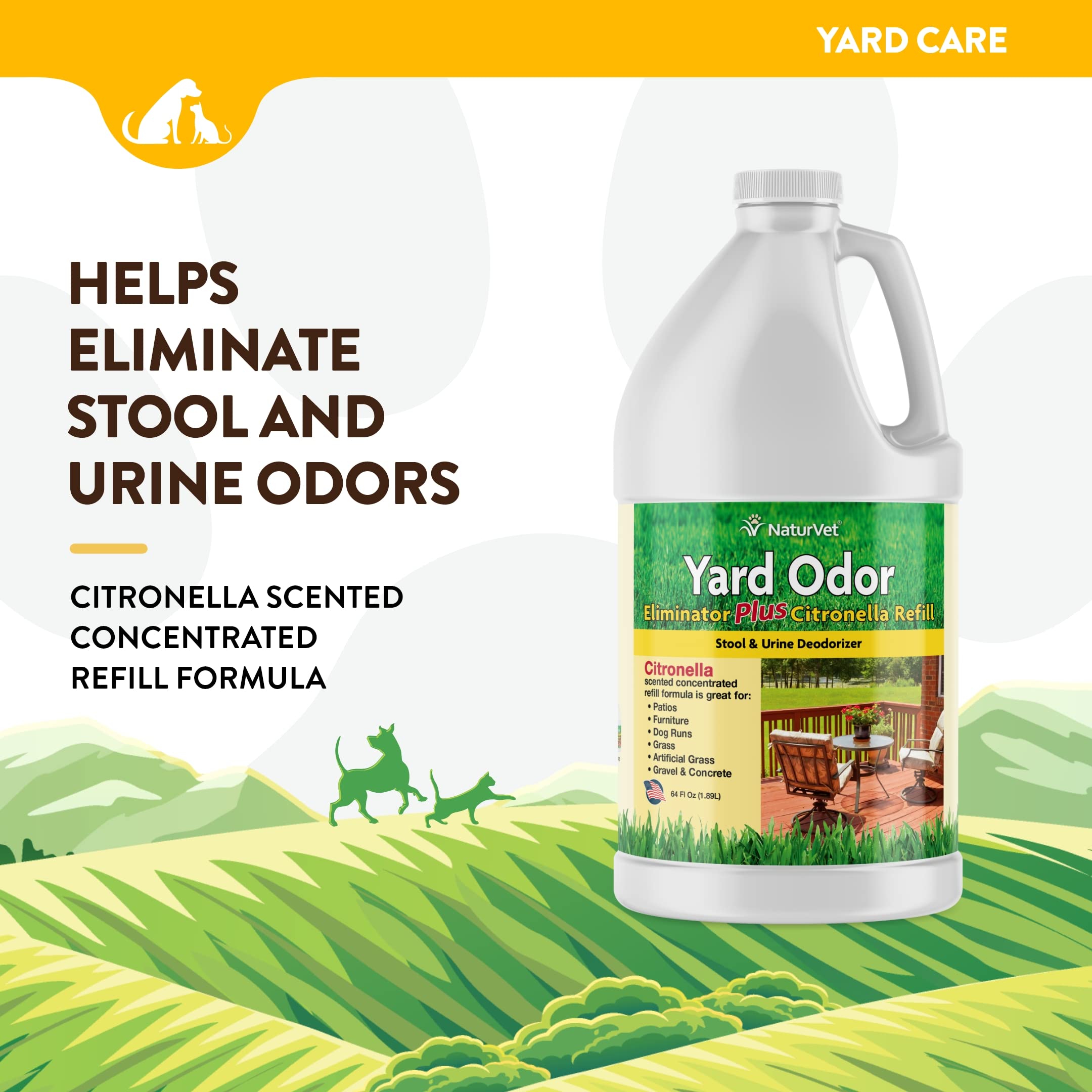 NaturVet Yard Odor Eliminator applied to patio surface reduces odors
