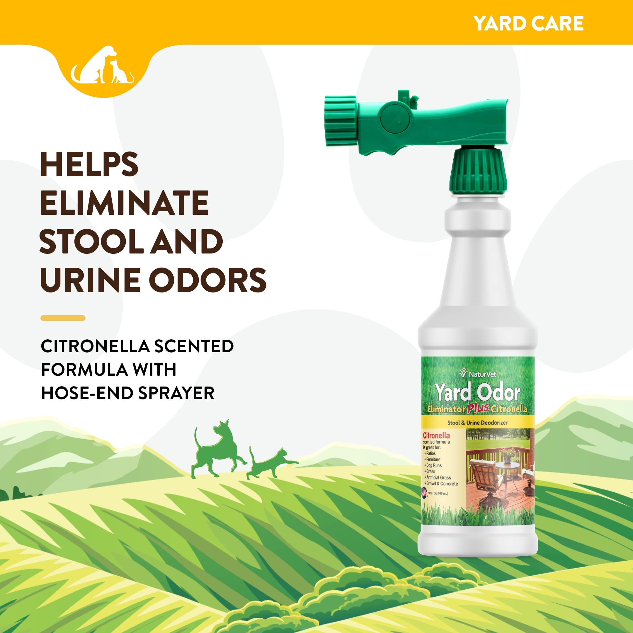 NaturVet citronella spray with hose nozzle deters pests while refreshing outdoor spaces.