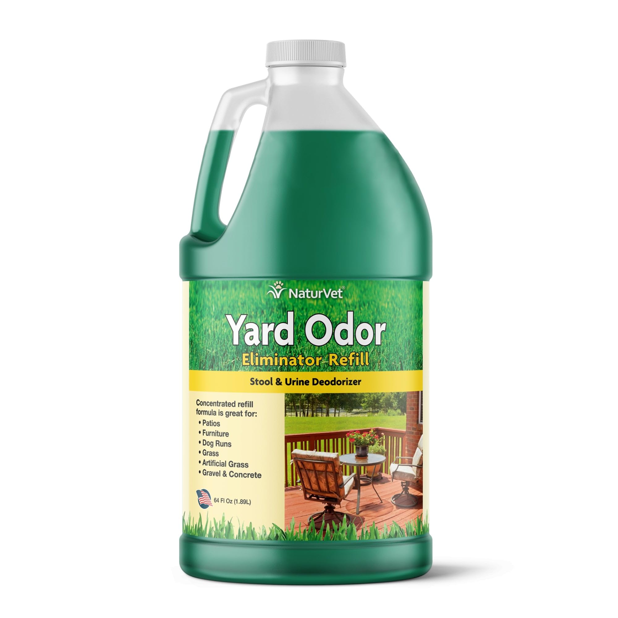 NaturVet Yard Odor Eliminator 64oz refill bottle neutralizes outdoor stool and urine odors.