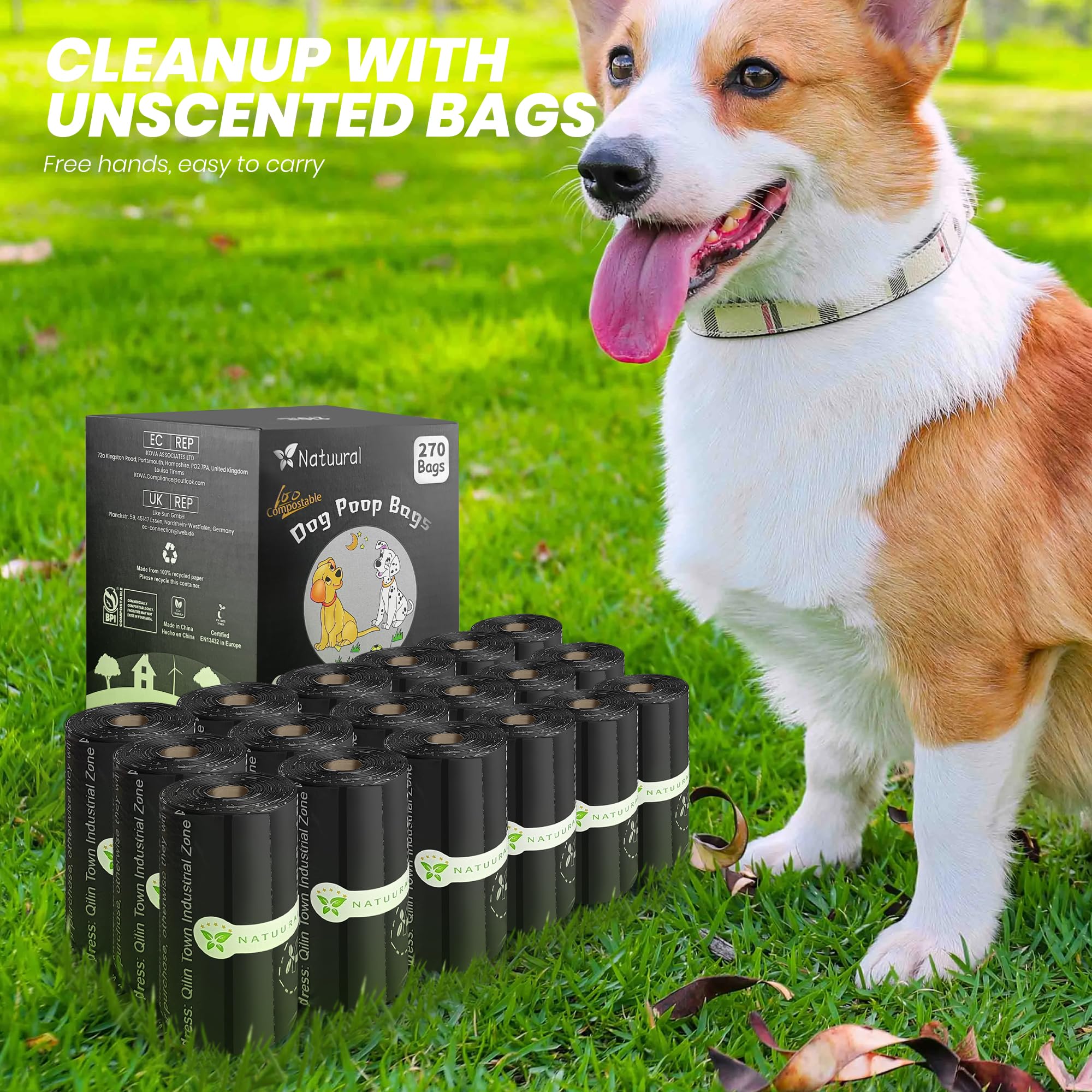 Natuural dog waste bags used for dogs of all sizes during walks.