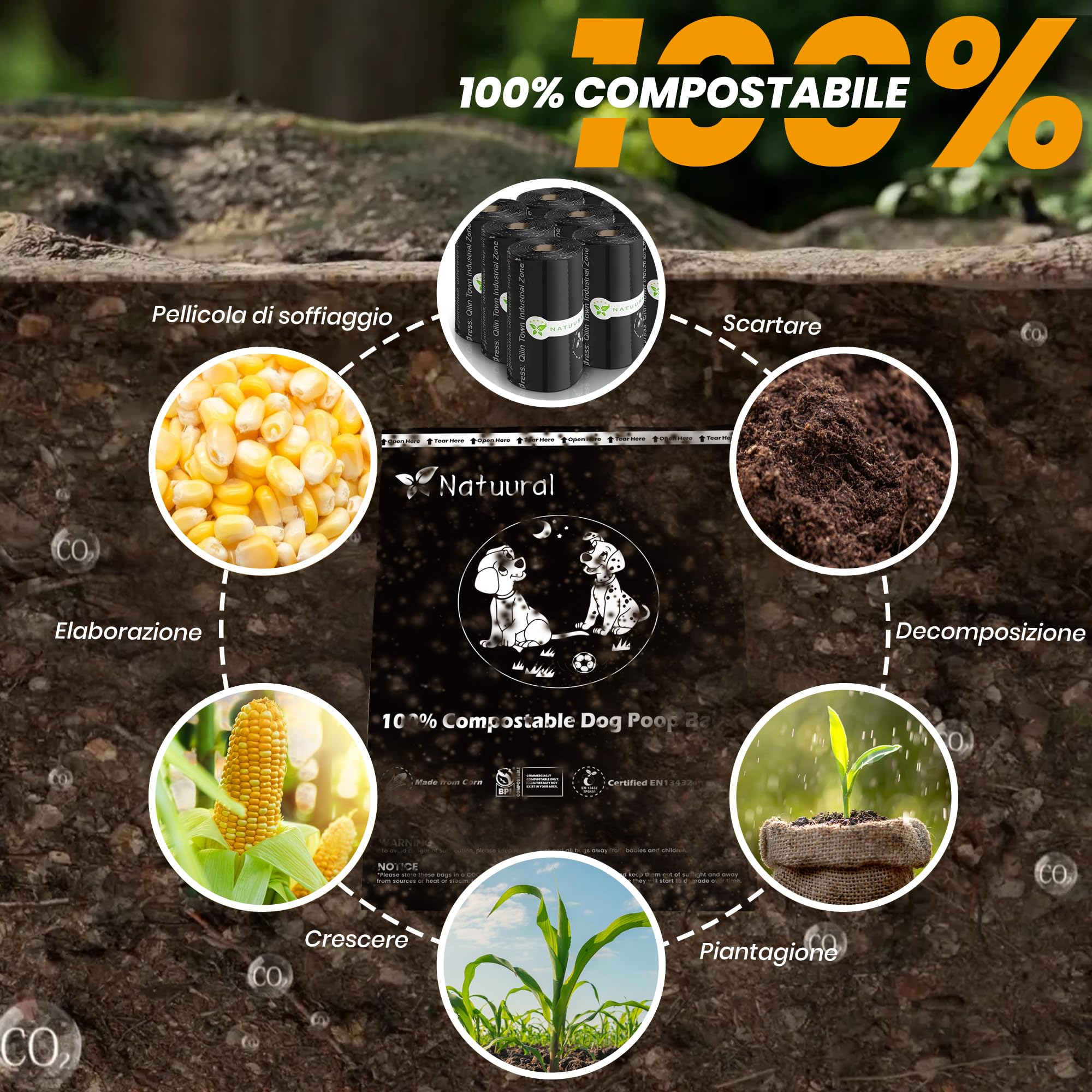 Natuural bags with a light corn scent helping manage odors.
