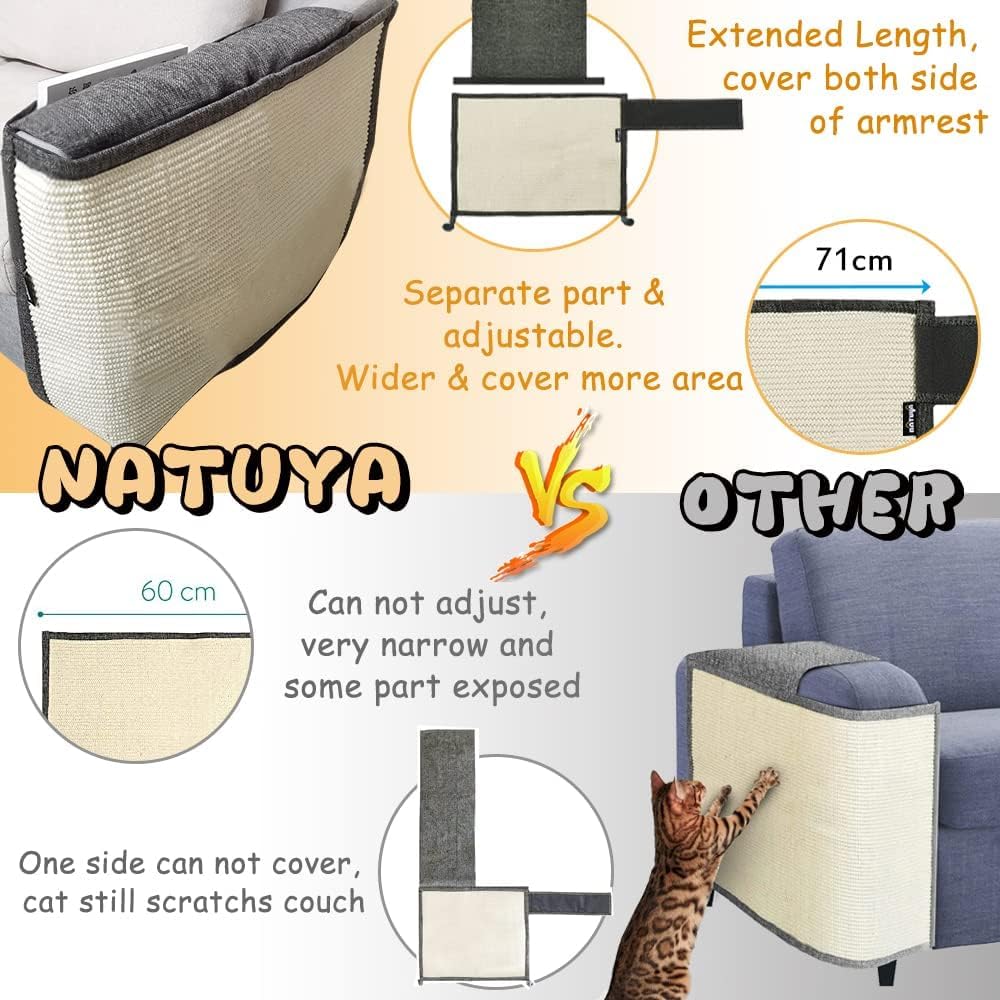 NATUYA sofa-edge protector on armrest demonstrates right-armrest oriented design.