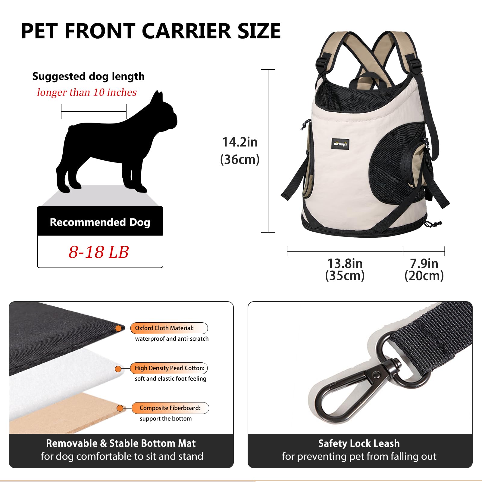 NATUYA Dog Front Carrier anti-escape buckle enhances security on outings.