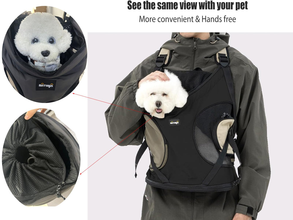 NATUYA dog front carrier front view—easy-to-use opening for quick pet access