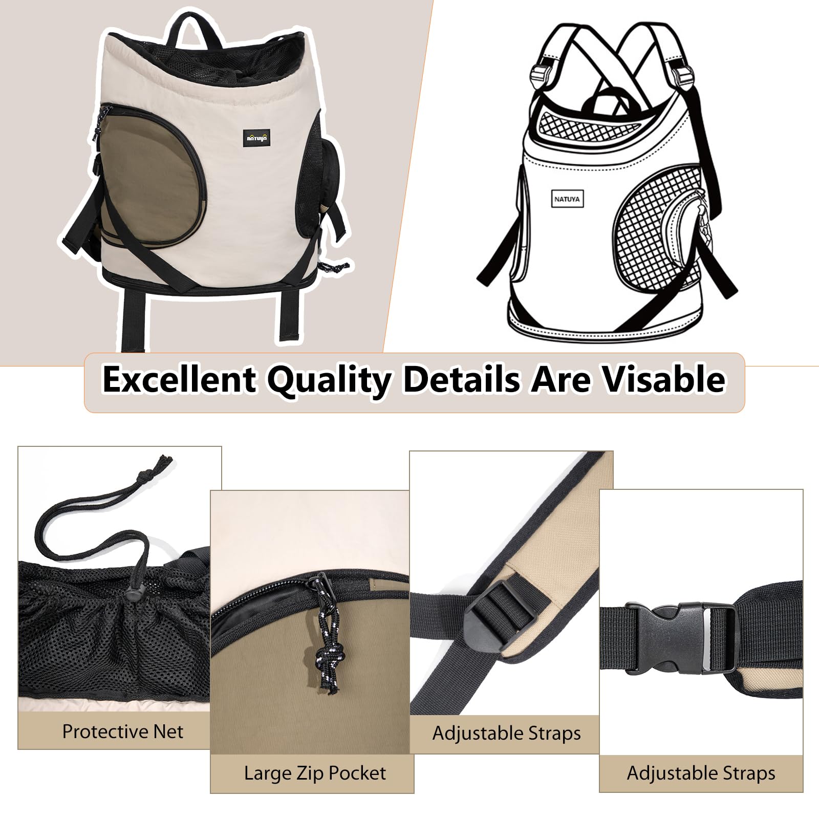 NATUYA Dog Front Carrier padded bottom mat adds comfort for pets.