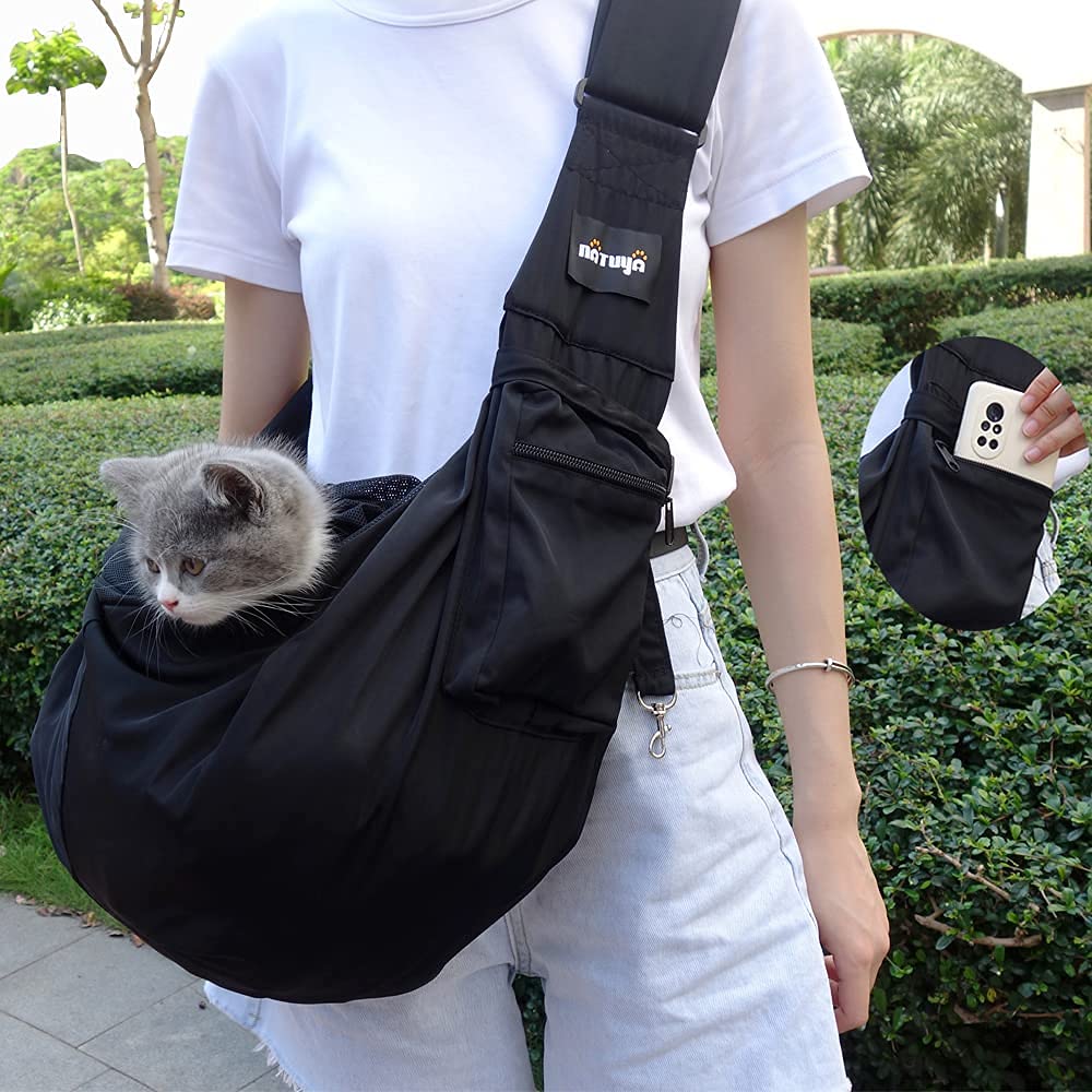NATUYA Pet Dog Sling Carrier roomy pocket design helps carry snacks, phone, keys.