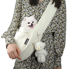 NATUYA small dog carrier sling white front view for hands-free outdoor travel