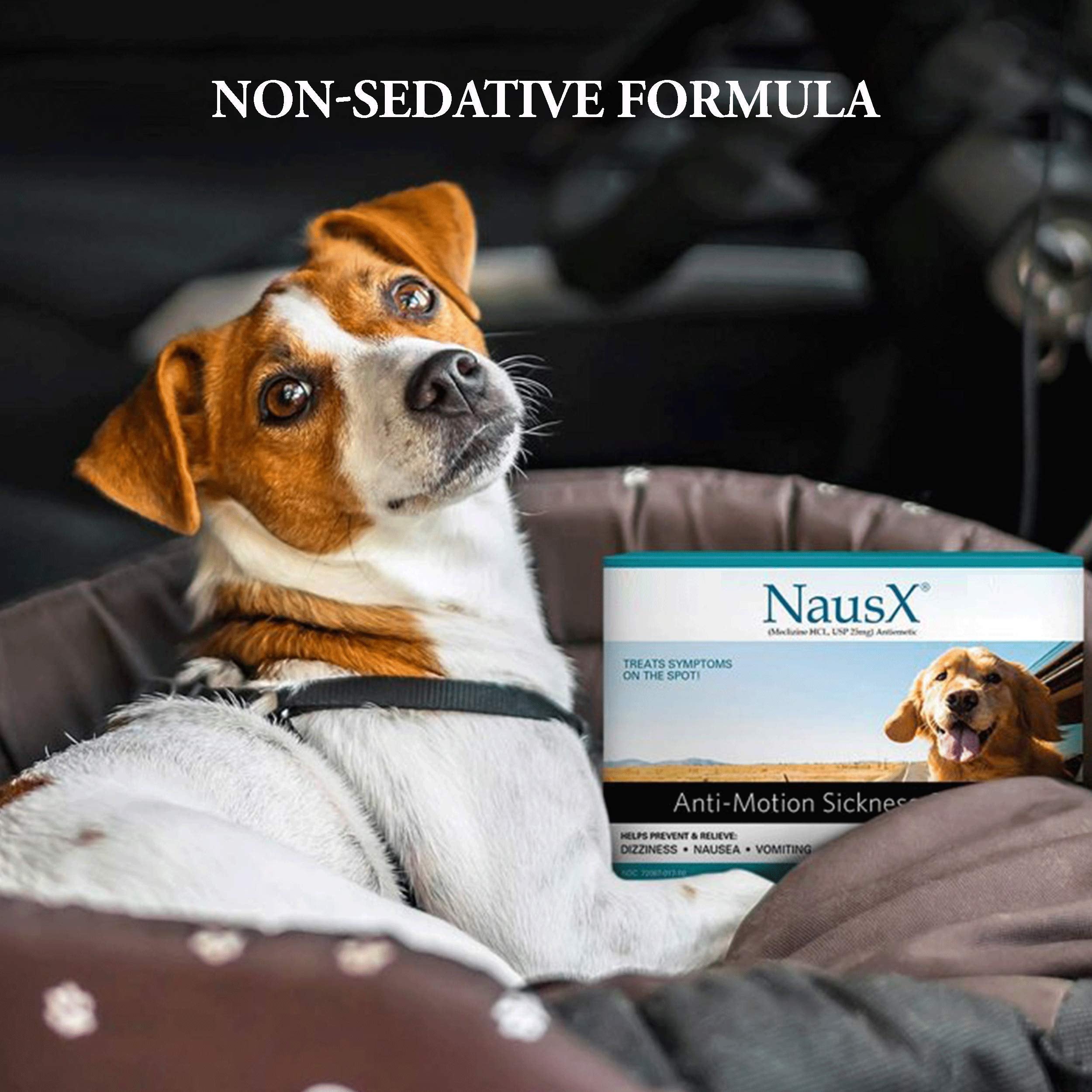 NausX precautions label reminding veterinary consultation before use.