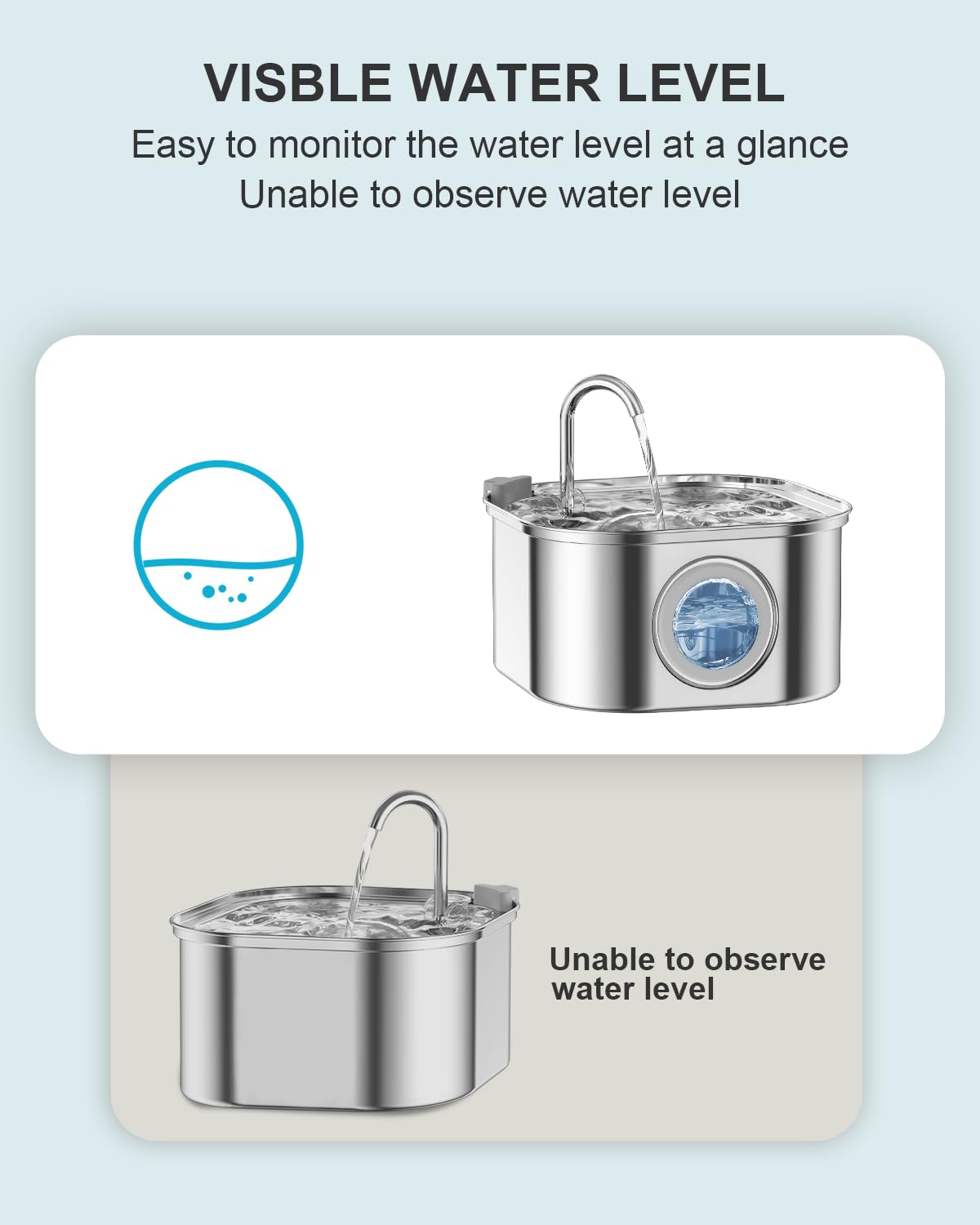 NautyPaws stainless steel fountain, dishwasher-safe components, easy cleaning and maintenance.