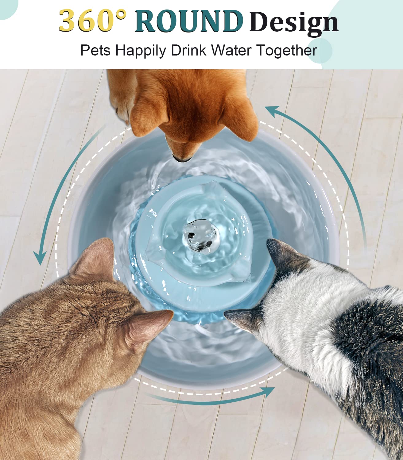 NautyPaws easy-clean porcelain surface in sky-blue fountain simplifies maintenance.