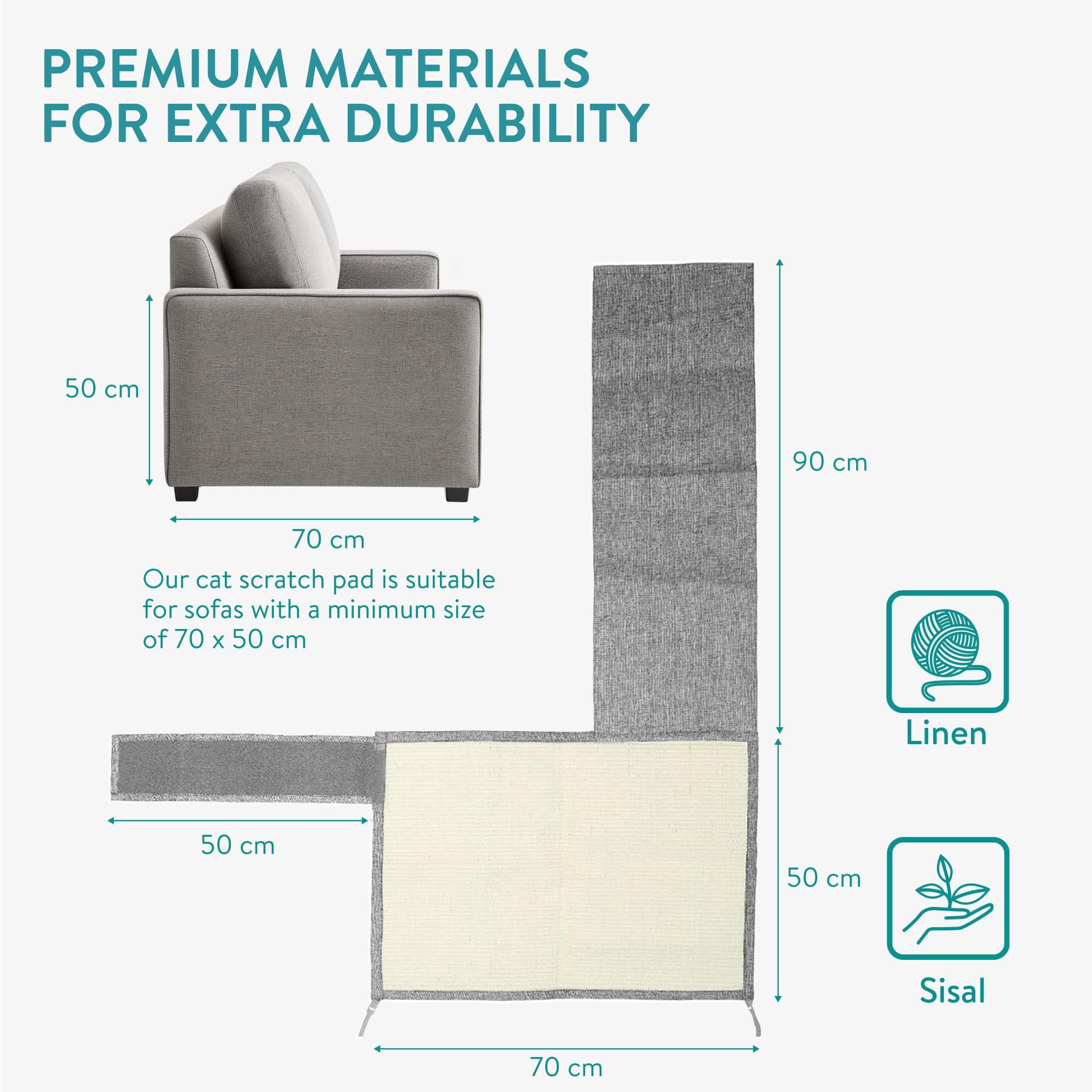 Navaris cat-claw-care-half-sisal-half-fabric design aids claw sharpening while sofa stays protected.